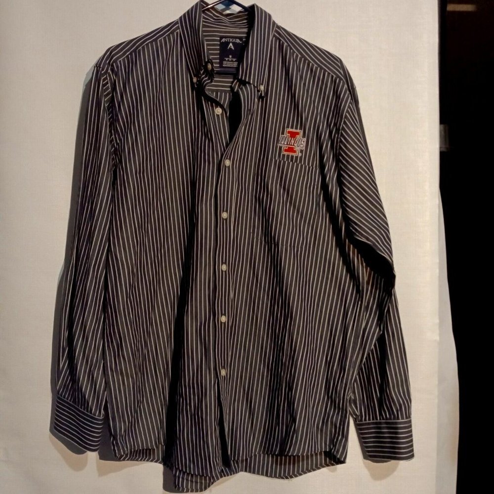 Antigua U of Illinois Men's Dark Blue Striped Long Sleeve M Button Up Shirt